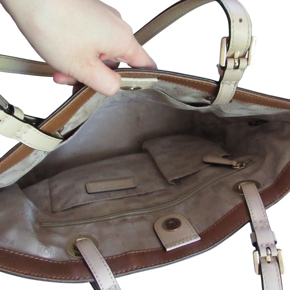 Michael Kors Jet Set Tote Bag Brown Tan Leather Adjustable Straps Classic Flaws - Picture 10 of 14